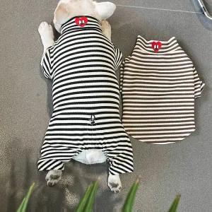 Simple Cartoon Striped Heart-Shaped Printed Cotton Pet Dog Clothes for Leisure Wear