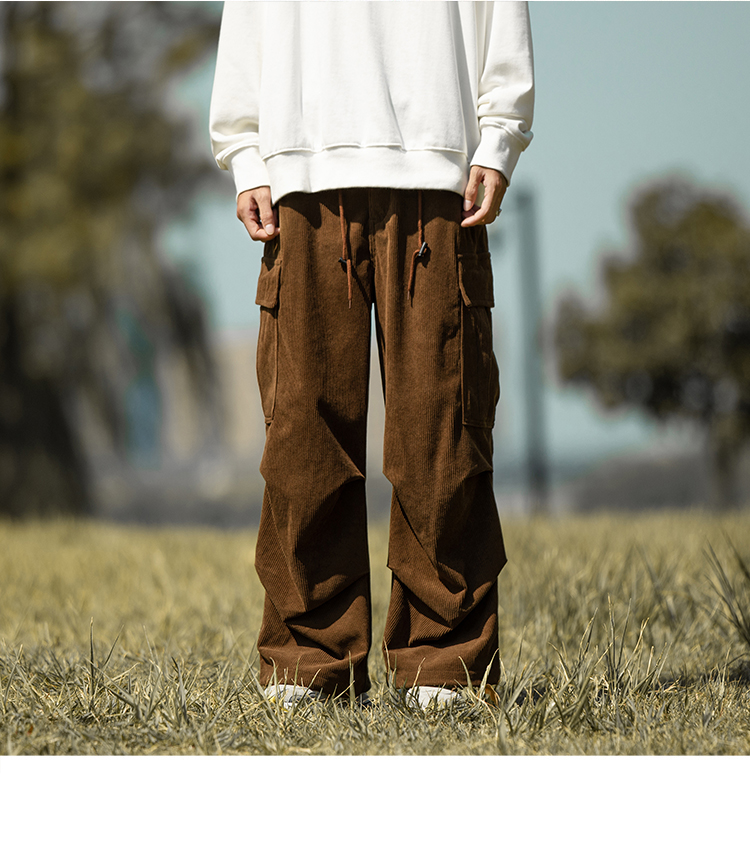 Wholesale Men Fashion Casual Corduroy Solid Cargo Straight Pants