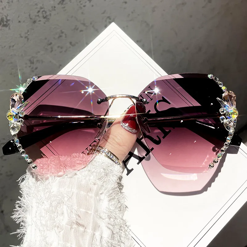 Fashion Rhinestone Frameless Polygon Sunglasses