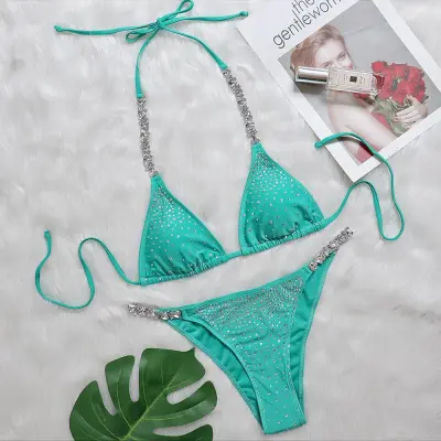 Women Sexy Holiday Rhinestone Bikini Set