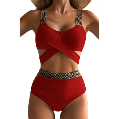 Women Fashion Crossover Backless Swimsuit Set