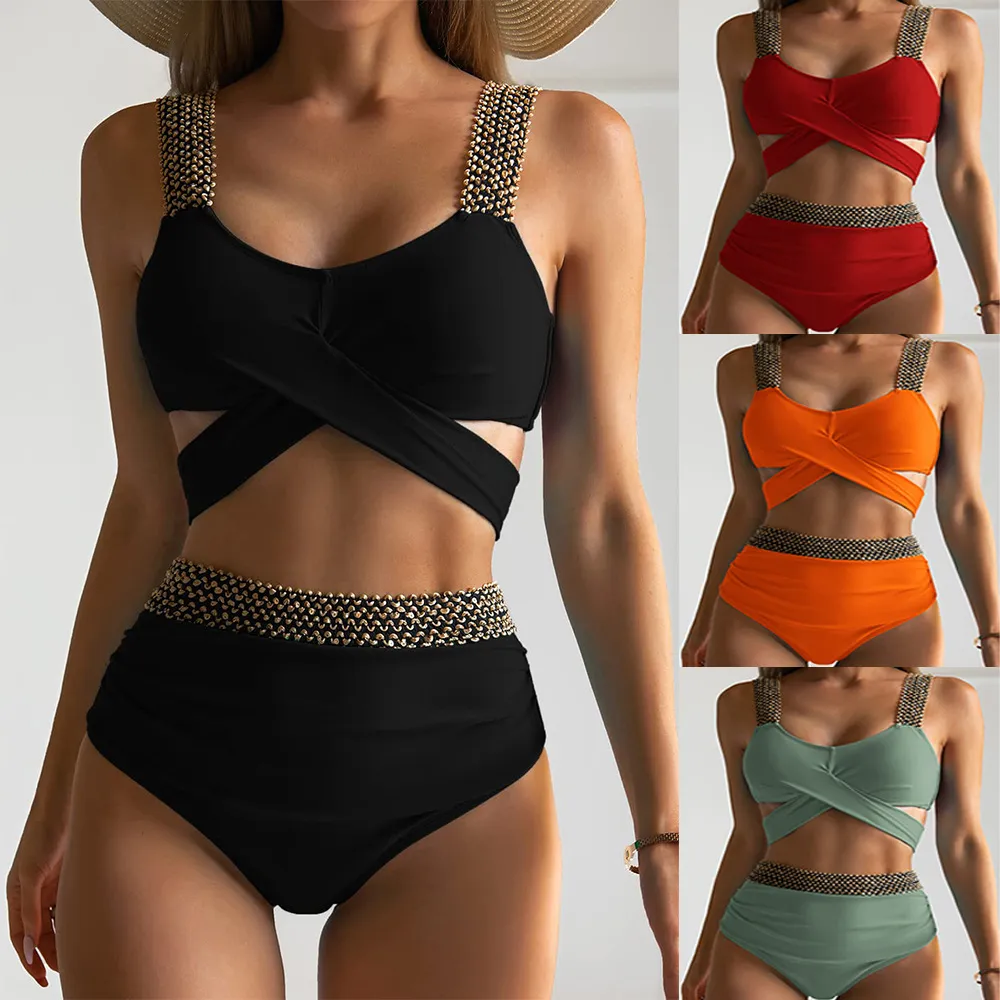 Women Fashion Crossover Backless Swimsuit Set