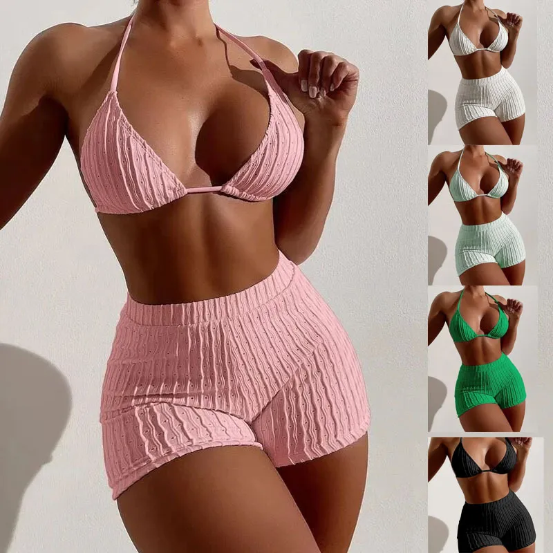 Women Fashion Solid Color Tankini Swimsuit Set