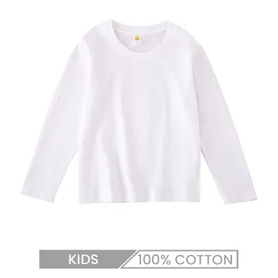 Kids Children 200gsm White Crew Neck Long Sleeve 100% Cotton Custom T-Shirt