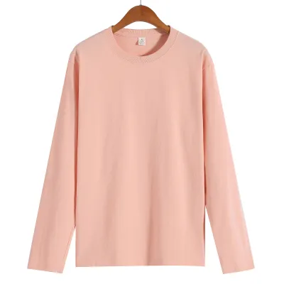 Basic 210gsm 100% Cotton Crew Neck Loose Long Sleeve T-Shirt for Women