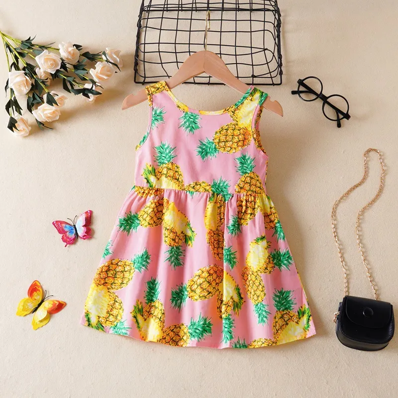 Kids Toddler Girls Casual Cute Fruit Print Sleeveless Princess Dress