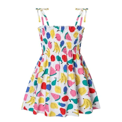 Kids Toddler Girls Casual Tiny Flower Print Strap Princess Dress Cotton 100%
