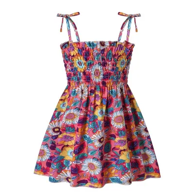 Kids Toddler Girls Casual Tiny Flower Print Strap Princess Dress Cotton 100%