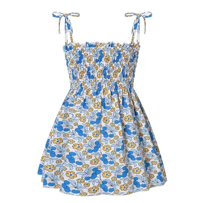 Kids Toddler Girls Casual Tiny Flower Print Strap Princess Dress Cotton 100%