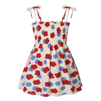 Kids Toddler Girls Casual Tiny Flower Print Strap Princess Dress Cotton 100%