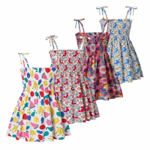 Kids Toddler Girls Casual Tiny Flower Print Strap Princess Dress Cotton 100%