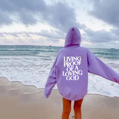 Women Solid Color Back Letter Slogan Printed Long Sleeve Hoodie
