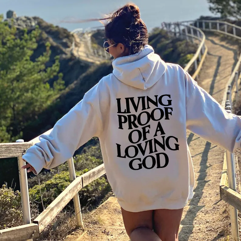 Women Solid Color Back Letter Slogan Printed Long Sleeve Hoodie