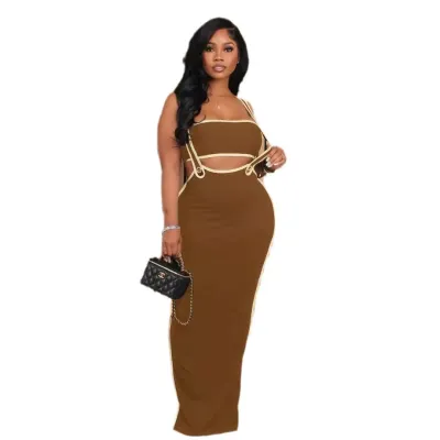 Women Fashion Sexy Strapless Top Strap Skirt Two-Piece Set