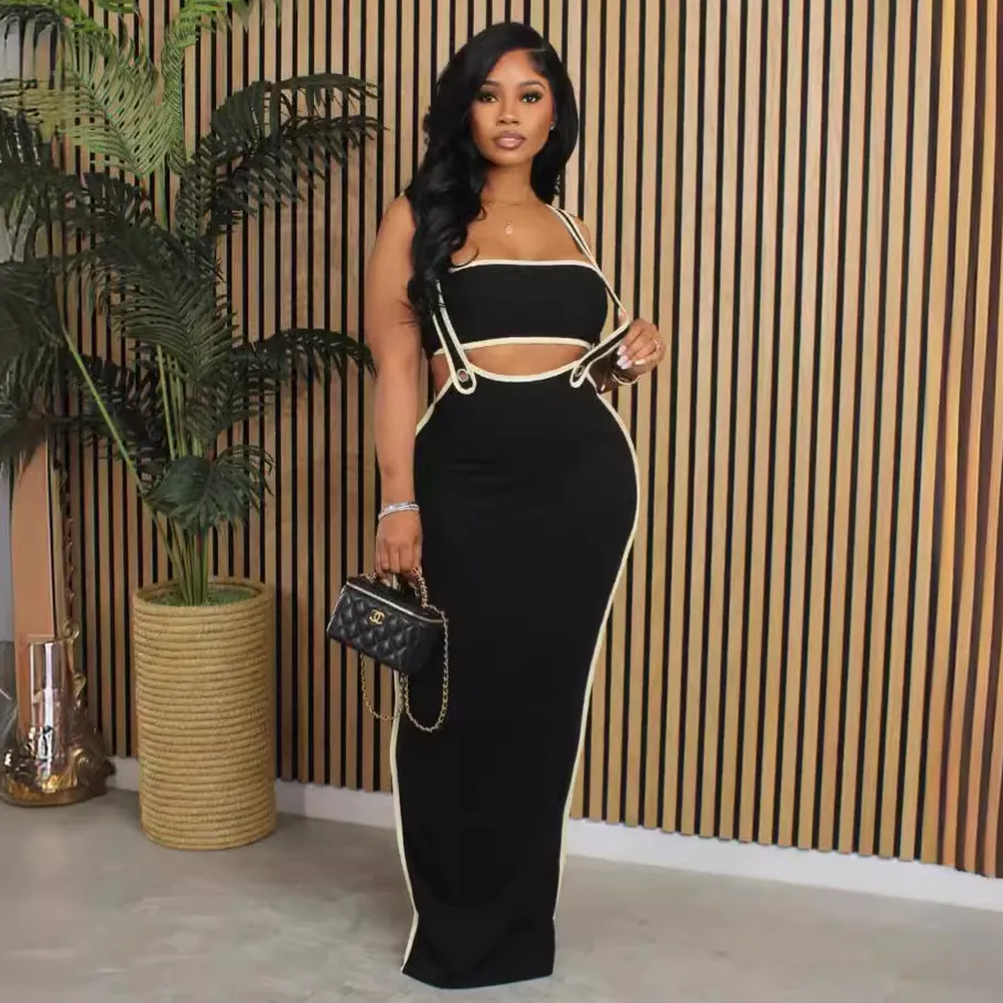 Women Fashion Sexy Strapless Top Strap Skirt Two-Piece Set