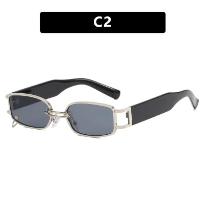 Neutral Simple Ring Buckle Narrow Frame Square Sunglasses