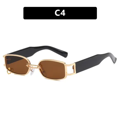 Neutral Simple Ring Buckle Narrow Frame Square Sunglasses