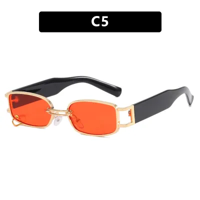 Neutral Simple Ring Buckle Narrow Frame Square Sunglasses
