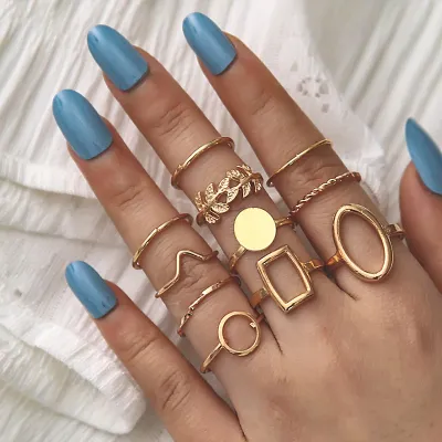 Women Fashion Simple Geometric Chain Ring Set