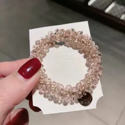 Women Fashion Simple Pearl Crystal Hair Rope High Elasticity Sweet