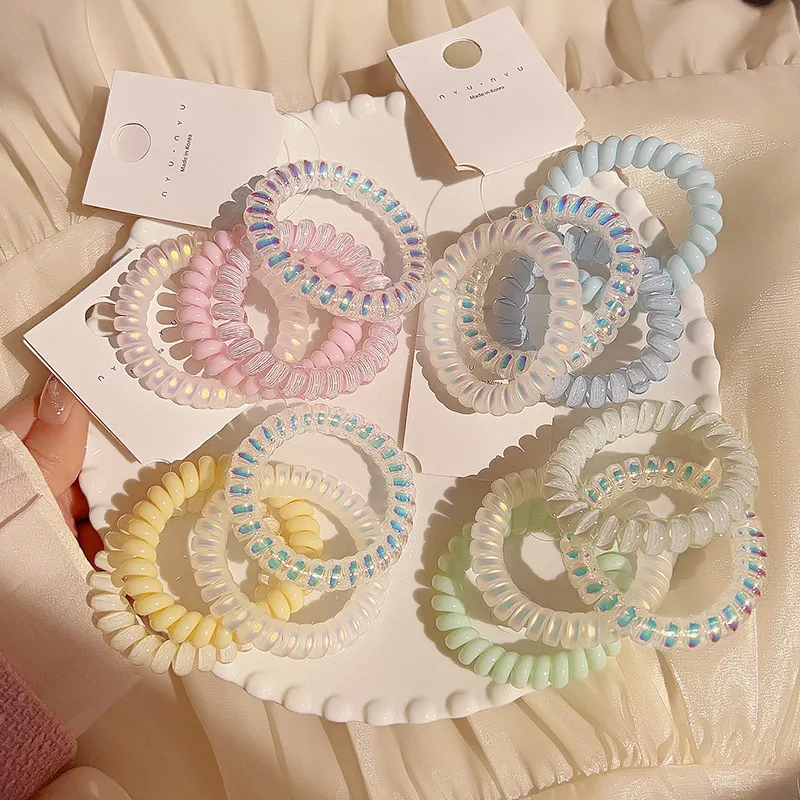 Women Fashion Simple Candy Color Telephone Line Hair Rope