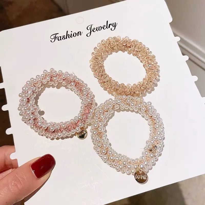 Women Fashion Crystal Beaded Hair Rope Natural Style