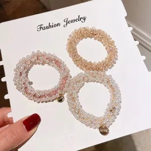Women Fashion Crystal Beaded Hair Rope Natural Style