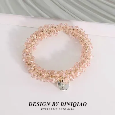 Women Fashion Crystal Beaded Hair Rope Natural Style