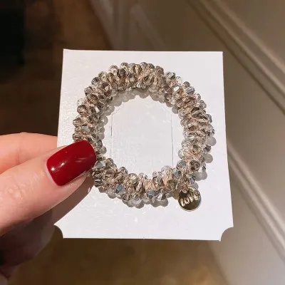 Women Fashion Crystal Beaded Hair Rope Natural Style