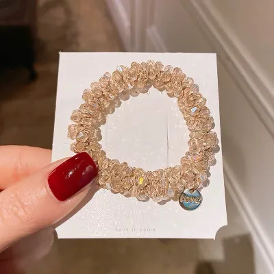 Women Fashion Crystal Beaded Hair Rope Natural Style