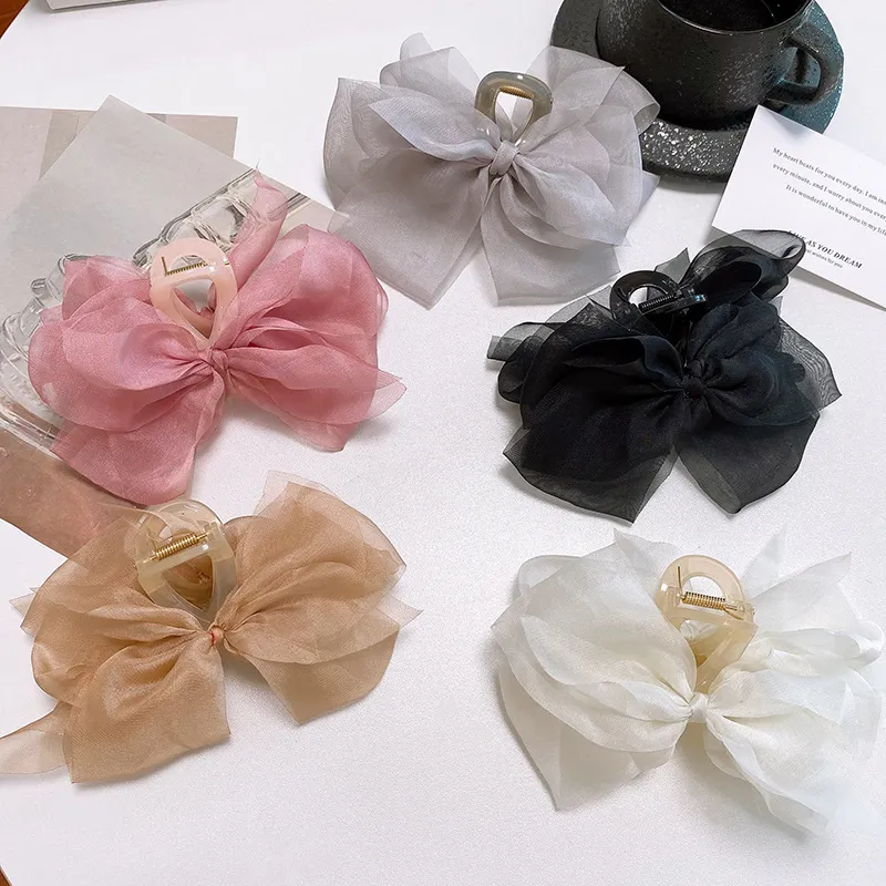 Women Fashion Gauze Bow Hair Claw Clip