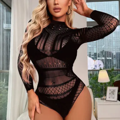 Women Fashion Sexy Perspective Backless Long Sleeve Bodysuits