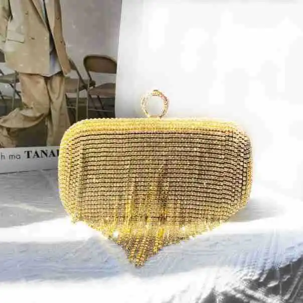Women Fashion Tassel Rhinestone Square Evening Bag