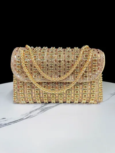 Women Fashionable Rhinestone Square Chain Evening Bag