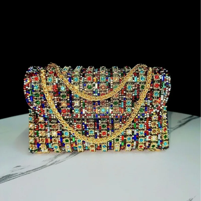 Women Fashionable Rhinestone Square Chain Evening Bag
