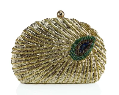 Women Fashion Heavy Crafts Beaded Sequin Evening Bag Polyester Latch Shell