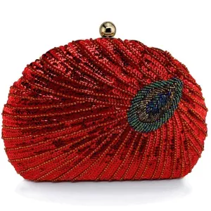 Women Fashion Heavy Crafts Beaded Sequin Evening Bag Polyester Latch Shell