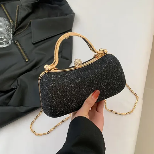 Women Fashion Lock Chain Evening Box Bag Special Material Latch Closure