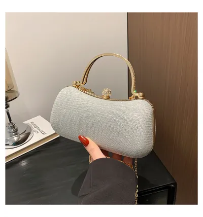 Women Fashion Lock Chain Evening Box Bag Special Material Latch Closure