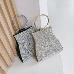 Women's Evening Bag with Tassel Rhinestone Ring Handle - PU Leather Small Square Latch Clutch