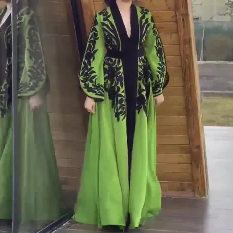 Women Casual Print Loose Maxi Dress with Bat Sleeve