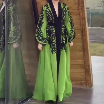 Women Casual Print Loose Maxi Dress with Bat Sleeve