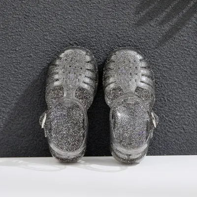Kids Girls Summer Casual Candy Crystal Transparent Flat Gladiator Sandals Plastic Upper Ethnic Style