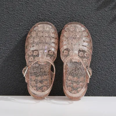 Kids Girls Summer Casual Candy Crystal Transparent Flat Gladiator Sandals Plastic Upper Ethnic Style