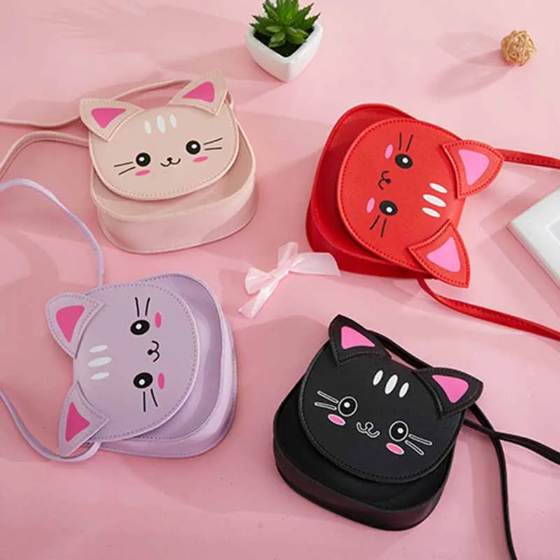 Kids Girls Casual Cute Cartoon Kitten Bow Mini Crossbody Bag