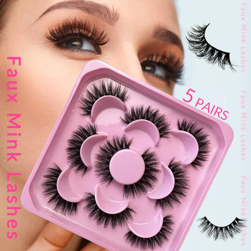 Women Fashion Imitation Mink False Eyelashes 5 Pairs Long Lasting Lightweight