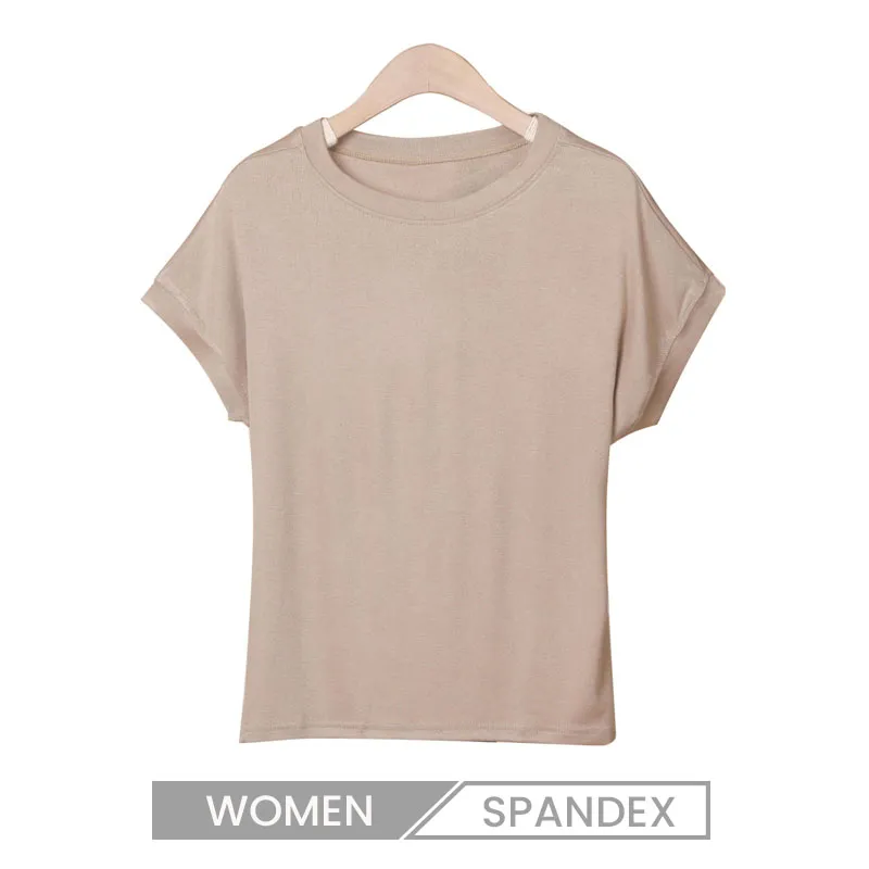 Women's Cap Sleeve Loose Short-Sleeved Summer Slim-Fit Basic Crew Neck Spandex T-Shirt