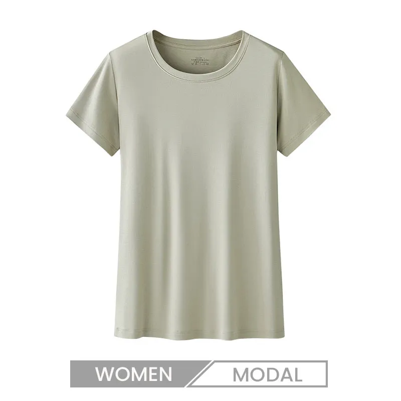 60s 220gsm Double-Sided Modal Summer Women Short-Sleeved Crew Neck Slim Fit T-Shirt
