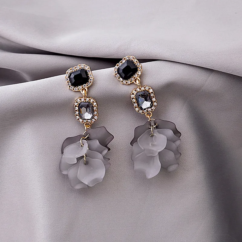 Vintage Irregular Acrylic Rhinestone Floral Earrings