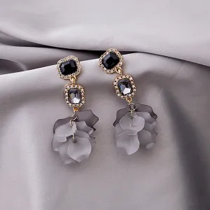 Vintage Irregular Acrylic Rhinestone Floral Earrings
